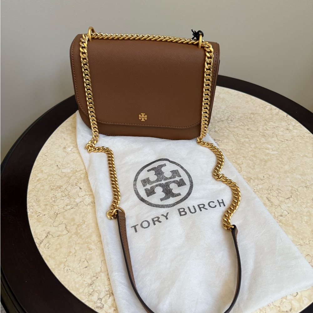 Tory Burch Tan Crossbody Bag with Gold Chain